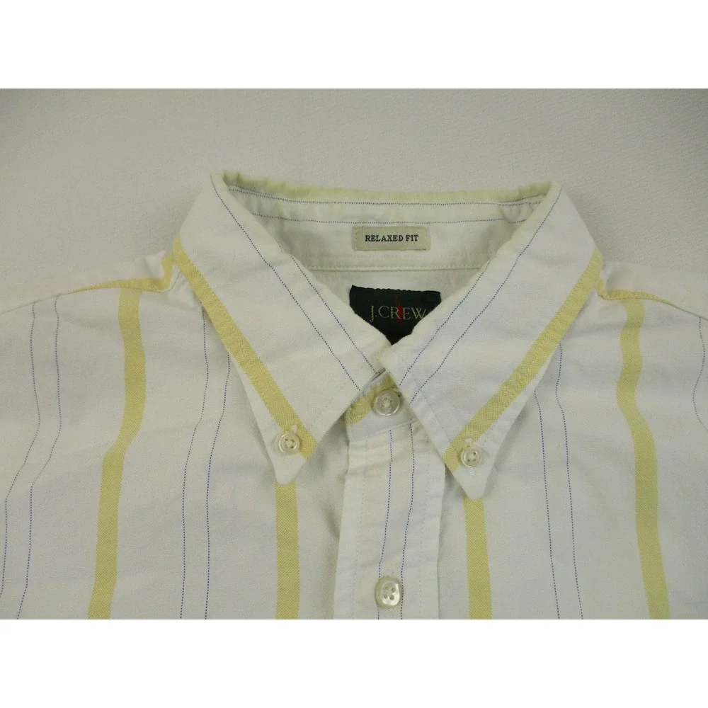 J.Crew Oarsman Button Down Mens L White Yellow Striped Oxford Shirt Long Sleeve
